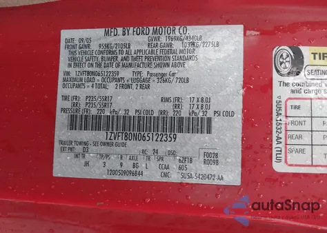 2006 Ford Mustang V6 from USA, damaged, VIN 1ZVFT80N065122359